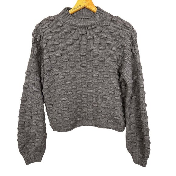 Rut & Circle Sweaters - Rut & Circle Grey Cropped Sweater, Textured Knit, Minimalist, Fall